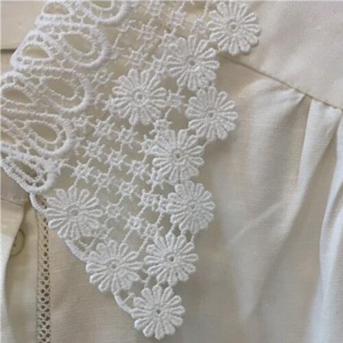 Women Shirt Blouse Spring Autumn Long Sleeve Turndown Collar Solid Embroidery Elegant High Street Chic Stunning Fashion S