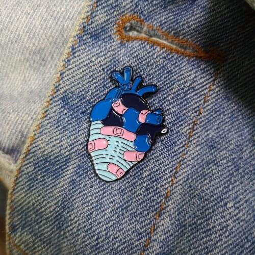 QIHE JEWELRY Organ Heart Pin Vein and Artery Lapel pins Atrium Ventricular Enamel pin Heart Organ Anatomy Badges Gift for friend