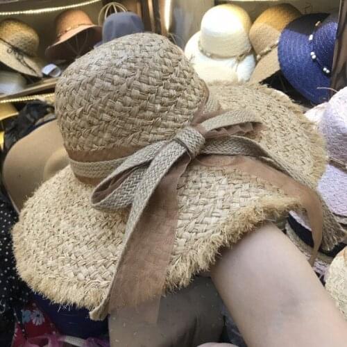 02001-axi new Exports of South Korea handmade raffia grass lady sun cap women leisure holiday beach hat
