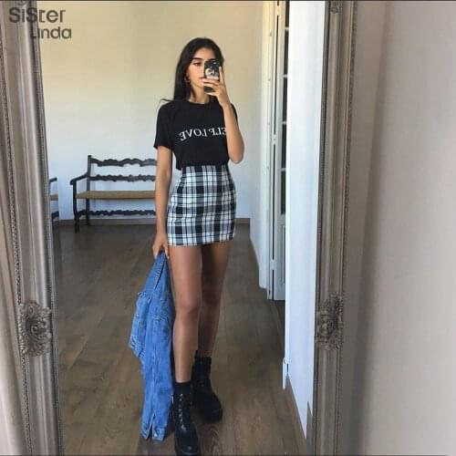 Sisterlinda Vintage Plaid Mini Skirts Womens High Waist A-Line Skirt Fashion Office Ladies Party Side Zipper Skirts Streetwear