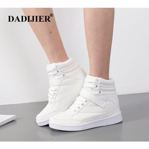 2019 Women Sneakers Platform Hidden Increasing autumn winter shoes PU Leather Shoes Woman High Top White Shoes ST213