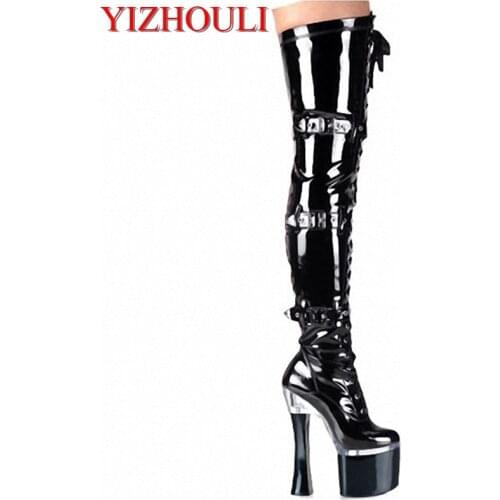 Woman 8cm platform boots women pole dancing style shoes, knee-high zapatos women pump nightclub Dance Shoes