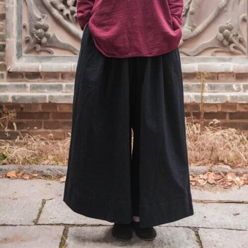 Johnature Women Wide Leg Pants 2021 Autumn New Casual Loose Elastic Waist Pockets Women Pants Cotton Linen Vintage