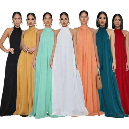 Women Chiffon Halter Backless Jumpsuits Loose Style Long Overalls Elegant Party Club Jumpsuit S-XL