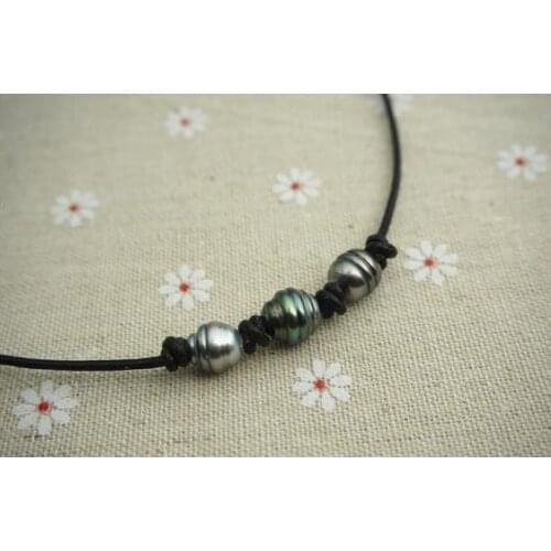 Unique Pearls Jewelry Black Color Rice Genuine Freshwater Pearl Black Leather Necklace Charming Women Wedding Gift