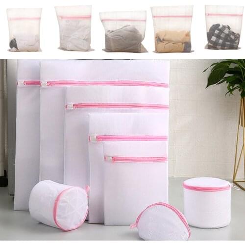 3 Size Zippered Mesh Laundry Wash Bags Foldable Thicken Delicates Lingerie Underwear Washing Machine Clothes Net