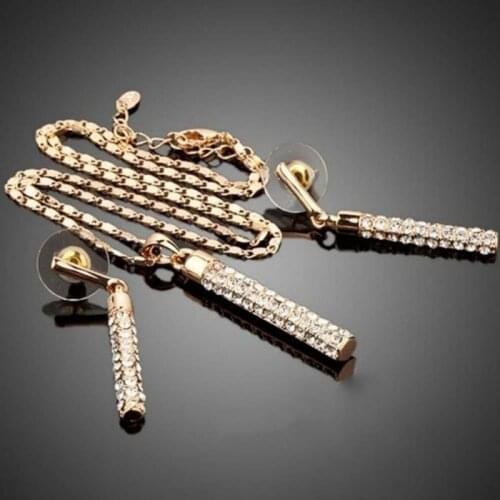 3pcs/set Jewelry Sets Women Elegant Bar Shape Rhinestone Pendant Necklace Hook Earrings High Quality Jewelry Set