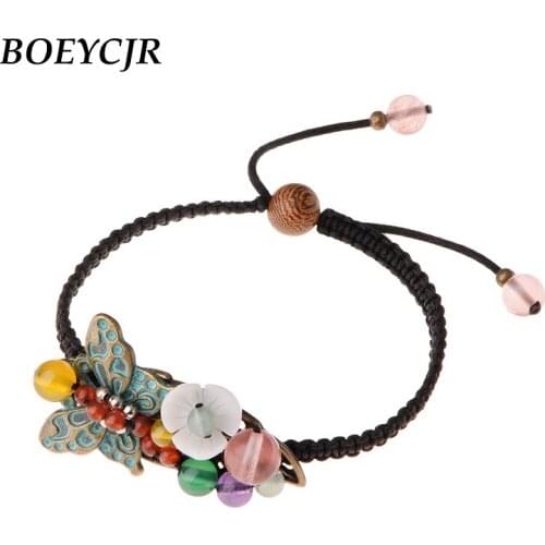 BOEYCJR Ethnic Copper Butterfly Braided Rope Bangles & Bracelets Handmade Jewelry Vintage Braided Bracelet for Women Gift