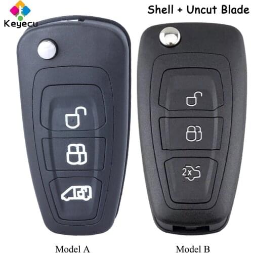KEYECU Flip Remote Control Car Key Shell Case Cover With 3 Buttons HU101 Blade - FOB for Ford Focus C-Max Fiesta Mondeo Transit