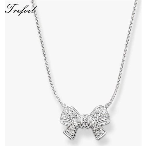 Link Chain Necklace Bow Knot, Fashion 925 Sterling Silver Jewelry Romantic Gift For Women Girls 2018 New Colar Feminino