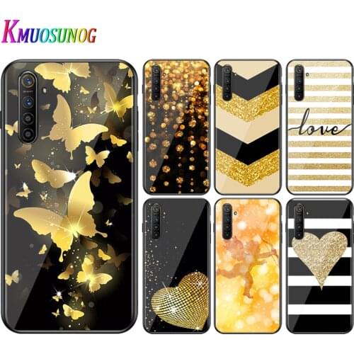 For OPPO A5 A9 2020 F7 Phone Cover Yellow gold glitter for OPPO Reno 2 Z 2Z 2F 3 4 Pro 5G Bright Black Phone Case