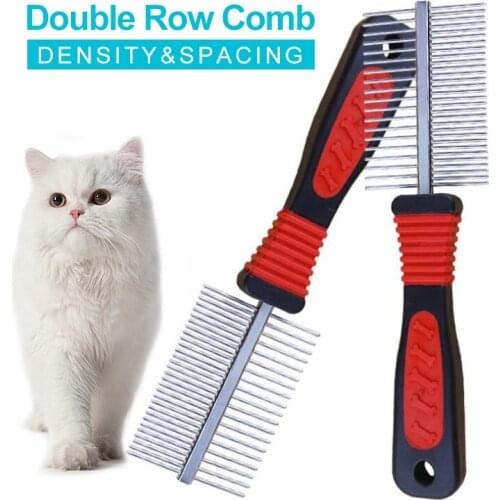 Double Row Dog Cat Combs Density Spacing Antistatic Floating Hair Remove Pet Comb Anti Skid Handle Dogs Product Cat Beauty Tools