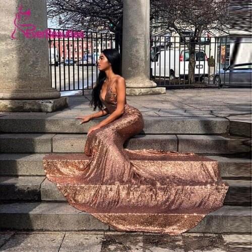 Elegant Mermaid Evening Dress 2020 Sequins Formal Party Abendkleider Spaghetti Strap Vestido De Festa Sexy Vestido De Noite