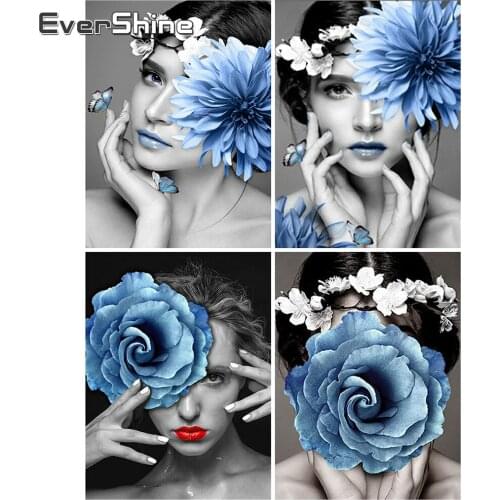 EverShine 5D Diamond Painting Woman Cross Stitch Mosaic Art Set Diamond Embroidery Portrait Rhinestones Pictures Rose Needlework