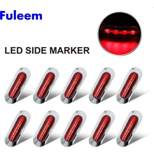 Fuleem 10PCS 4 LED Red Light Clearance Side Marker Truck Trailer Lamp Chrome Cover Bezel 12v 24v waterproof