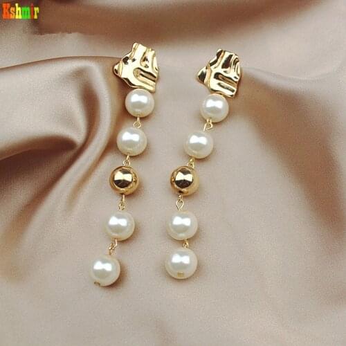 Kshmir Fashionable and simple pearl long earring temperament fashionable ear stud earring female tide jewelry 2021