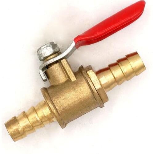 8mm 10mm Hose Barbed Brass Ball Valve Air Gas Fuel With Red Handle Pressure 0.8 Mpa