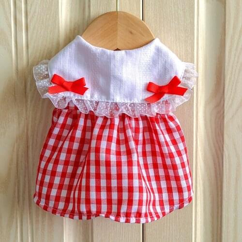 Summer New Luxury Lace Lapel Red Plaid Bow Girl Dog Dresses Pet Princess Cat Skirt Puppy Clothes