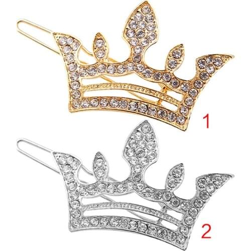 Sweet Princess Geometric Side Bangs Mini Hair Clips Women Hollow Out Tiara Crown Hairpins Glitter Rhinestone Vintage Barrettes