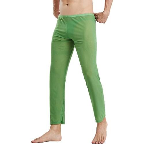 Mens Sheer Pajamas Transparent Sexy Mesh Pajamas for Men Sleepwear Silk Loose Pants Mens Nightwear
