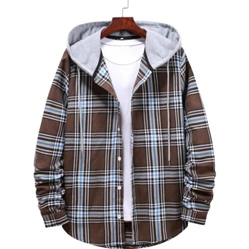 Mens Hoodie Plaid Shirt Comfortable Bottoming Shirt Tide Brand Hong Kong Style Shirt Casual Stitching Jacket Mens Streetwear