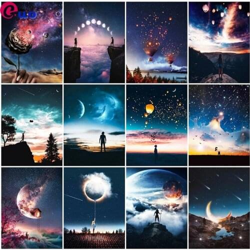 5d Diamond Painting Full Square Kits Moon Starry Sky Handmade Gift Diamond Embroidery Landscape Mosaic Full Drills Home Decor