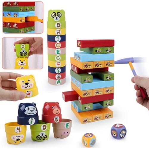 Tumbler Tower Game Non-toxic Educational Toys for Children Puzzle Knocking Board Game Puzzle DIY Pumping Blocks Christmas Gifts