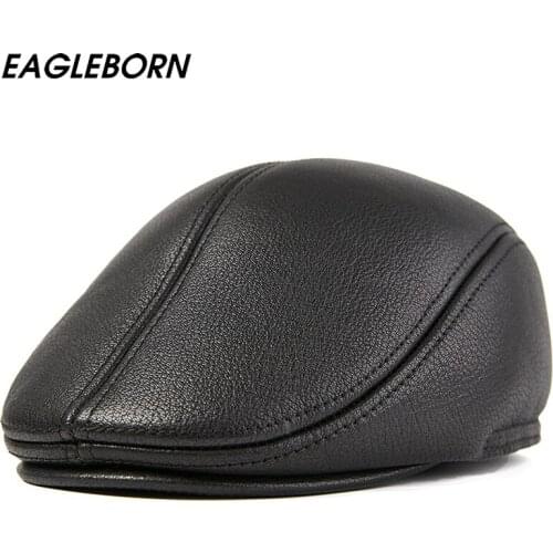 NEW Dad Hat Luxury Sheepskin Winter Hat for Men Visors Gentleman Mature Man Thick Fluffy Black Beret Hats Leather Cap Beret Hat