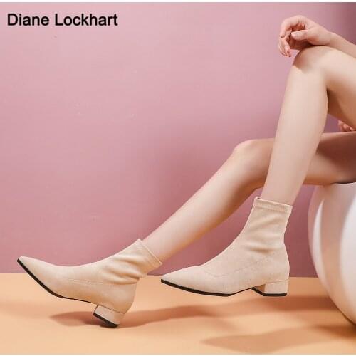 Autumn Winter Warm Women Ankle boots Square high heels Leather Boots Pointed Martin boots Casual Pumps Size 34-44