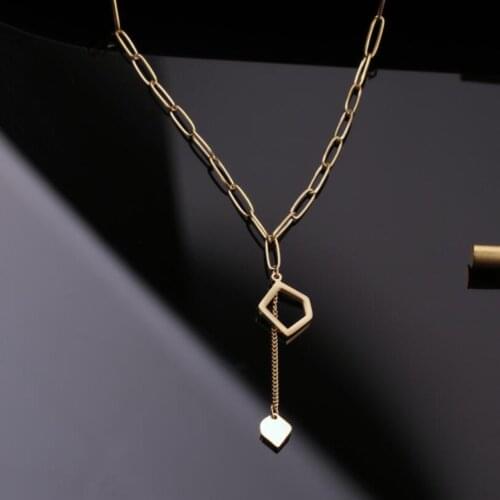 316L Stainless Steel Geometric Shape Sexy Tassel Charms Thick Chain Choker Necklace For Women Fashion Trend Jewelry Gift SAN418