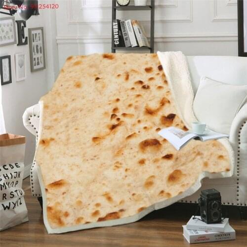 Tortilla Sherpa Throw Blanket Food Pizza Chocolate 3D Print Plush Throw Blanket on Sofa Bed Travel Office Bedding 150x200cm