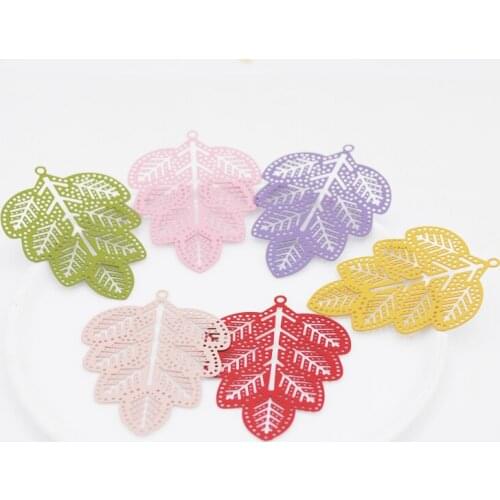 20pcs/Lot Hollow Big Leaf Charms Zinc Alloy Colorful Thickness 0.3mm Leaves Pendant DIY Jewelry Earring Pendants 34*45.5mm