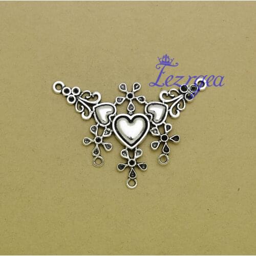4pcs/lot--46x64mm,Heart charms, Antique silver plated flower charms/pendants,DIY supplies, Jewelry accessories