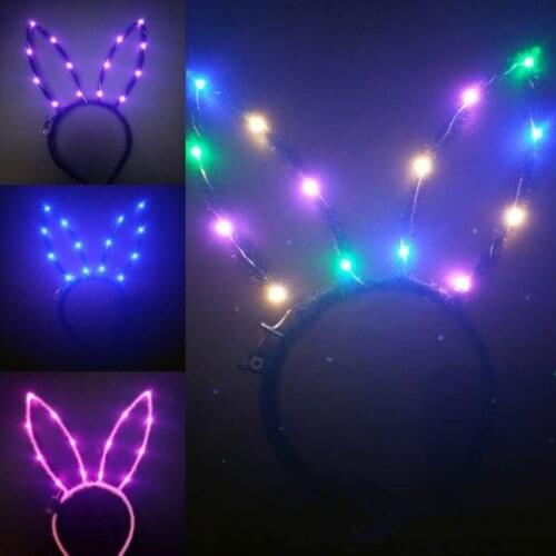 Women Girl Bunny Ear Flashing Headband Rabbit Cosplay Light Hairband Headwear Easter Wedding Valentines Day Birthday Party Gift