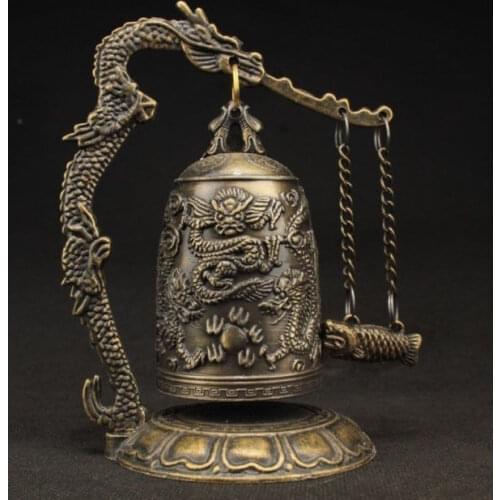 SUPERB VINTAGE DECORATED HANDWORK COPPER CARVED DRAGON WONDERFUL BELL STATUE