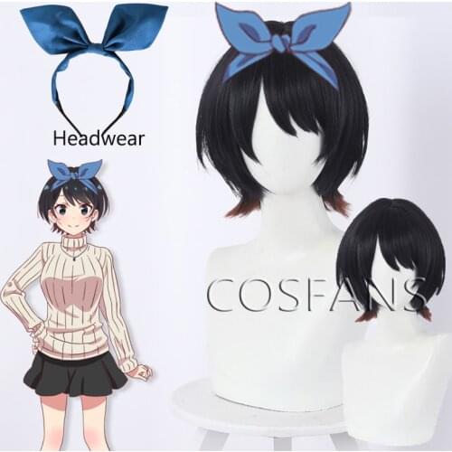Rent A Girlfriend Sarashina Ruka Black Brown Mix Short Cosplay Heat Resistant Synthetic Hair Carnival Halloween Party + Wig Cap