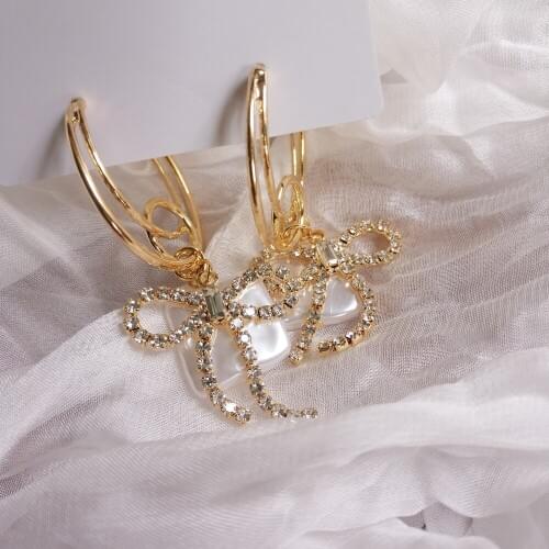 Rongho Crystal bowknot earring for women brincos square shell earring pendant gold metal earring bijoux femme