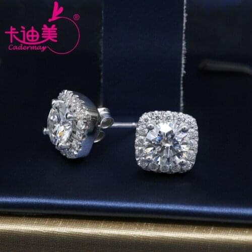 CADERMAY Silver 925 Moissanite Ear Studs Wholesale Price 6.5mmX2 1ct D VVS1 Round Moissanite Diamond Earrings Jewelry