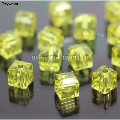 Isywaka 100pcs Yellow Color Square 6mm Austria Crystal Beads Charm Glass Beads Loose Spacer Bead for DIY Jewelry Making