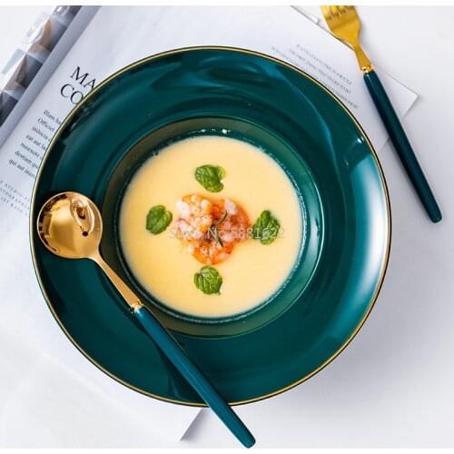 Phnom Penh Dark Green Straw Hat Bowl Western FoodBowl Soup Bowl European Household Tableware Personality Creative Breakfast Bowl