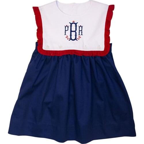 Vinatge Spanish sailor collar princess dress kids casual England style embroidered sweet cute dress