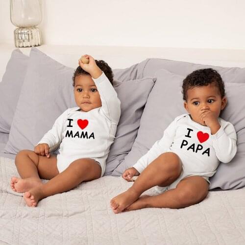 I Love MAMA PAPA Twins Baby Bodysuit Cotton Newborns Boy and Girls Clothes Long Sleeves Baby Clothes Kids Jumpsuit Bodysuit