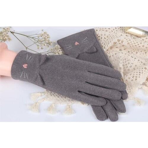 Female Autumn Cute Rabbit Cat Embroidery Gloves Cashmere Elastic Driving Gloves Women Rabbit Fur Thin Cycling Warm Gloves D50
