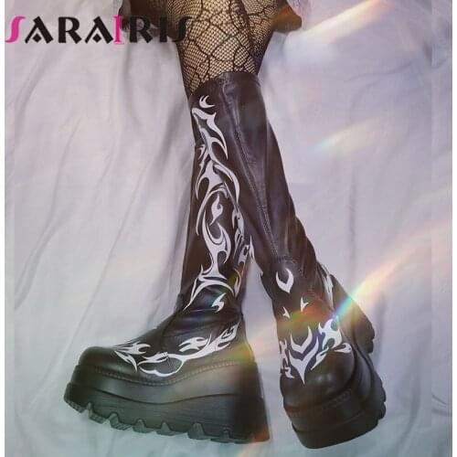 Luxury Mid Calf Boots INS Brand Ladies Platform Autumn Womens Boots Wegdes Thick Bottom Zipper Goth Casual Trendy Women Shoes