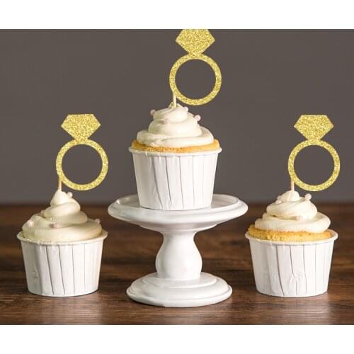 Gold/Silver Black Glitter Diamond Ring Cupcake Toppers Bridal Shower/Bachelorette Party Favors Decoration Cake Decorations Picks