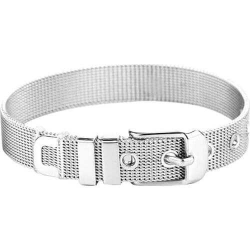 Stainless Steel Gold Black Strap Grid Women Men Delicate Bracelet Bangle Jewelry Gift For Him