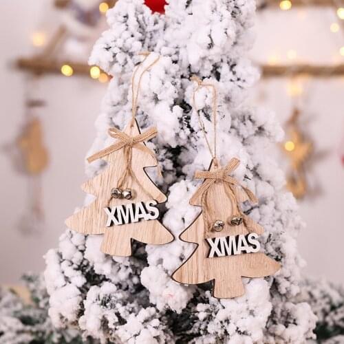 1pc 11.2*13.4cm Christmas Wooden Xmas Tree Shape New Year Decor with Bell Christmas Tree Pendants New Year Door Drop Ornament