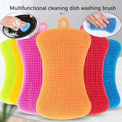 1pcs Silicone Dish Washing Brush Pot Pan Sponge Scrubber Silicone Scouring Pad Fruit Pot Pan Wash Brushes Kitchen Cleaning Tool