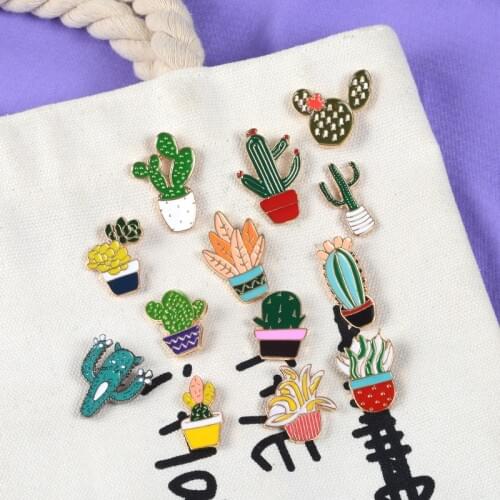 13 Style Cartoon Jackets Sweater Bag Pins Green Plant Tree Cactus Leaf Brooch Pin Metal Badge Couple Accessories Gift Wholesale