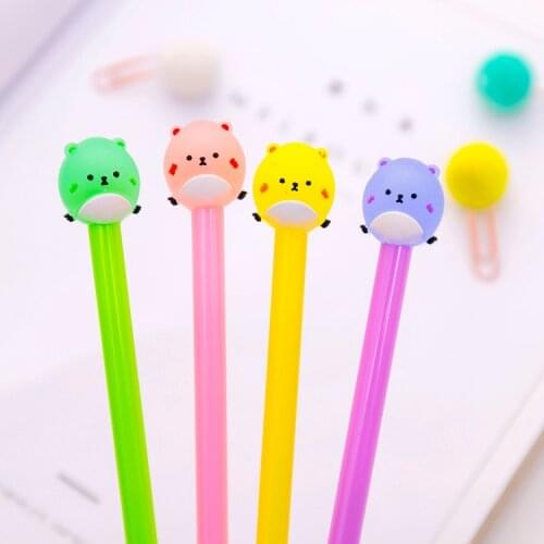 32Pcs gel ink pens Cartoon Cute Candy Colors Round Cubs Neutral pens 0.5mm Black Student Office Stationery prizes gift Wholesale
